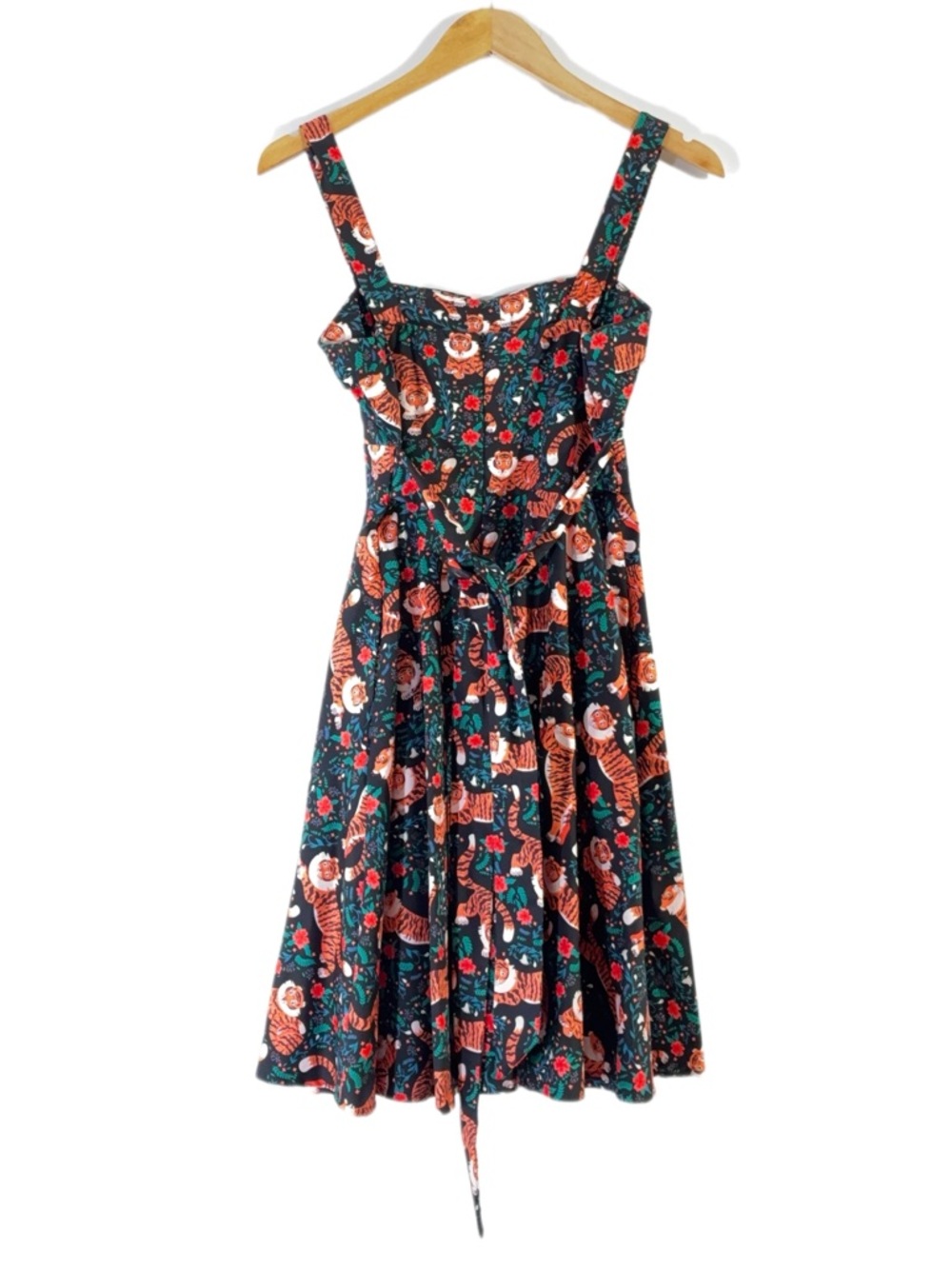 Eva Rose Black Tiger Animal Print Pinup Retro Fit and Flare Sleeveless Dress